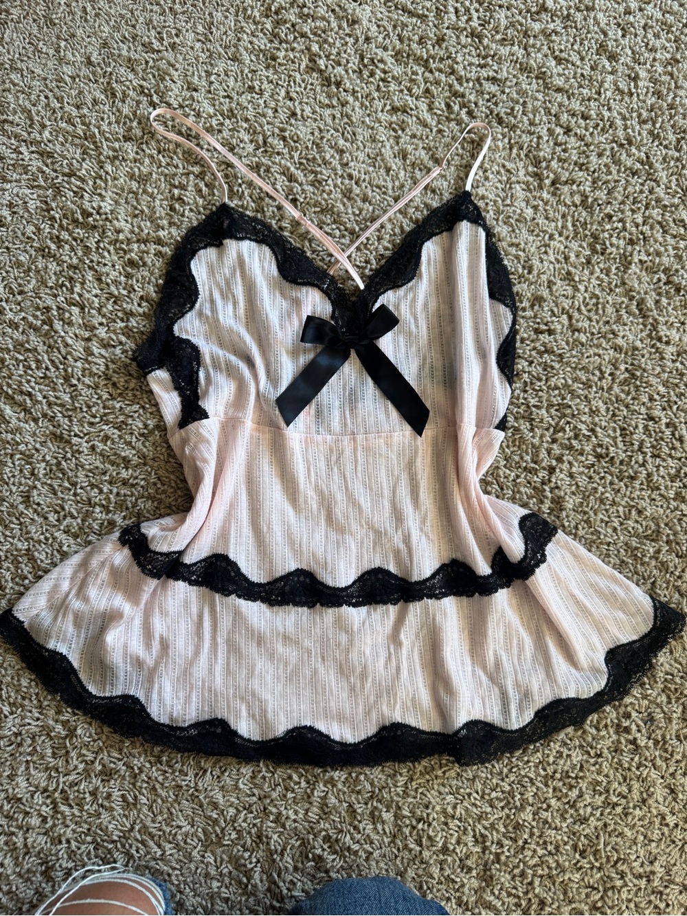 Victoria’s Secret Pink Lace-Trim Cami Top with Black Bow